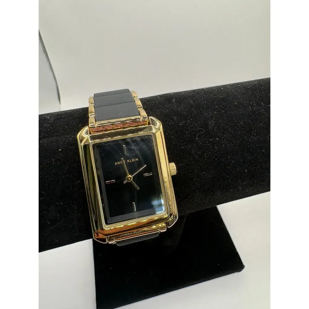 Anne Klein AK-5278 Rectangular Gold Tone Black Dial Watch Womens